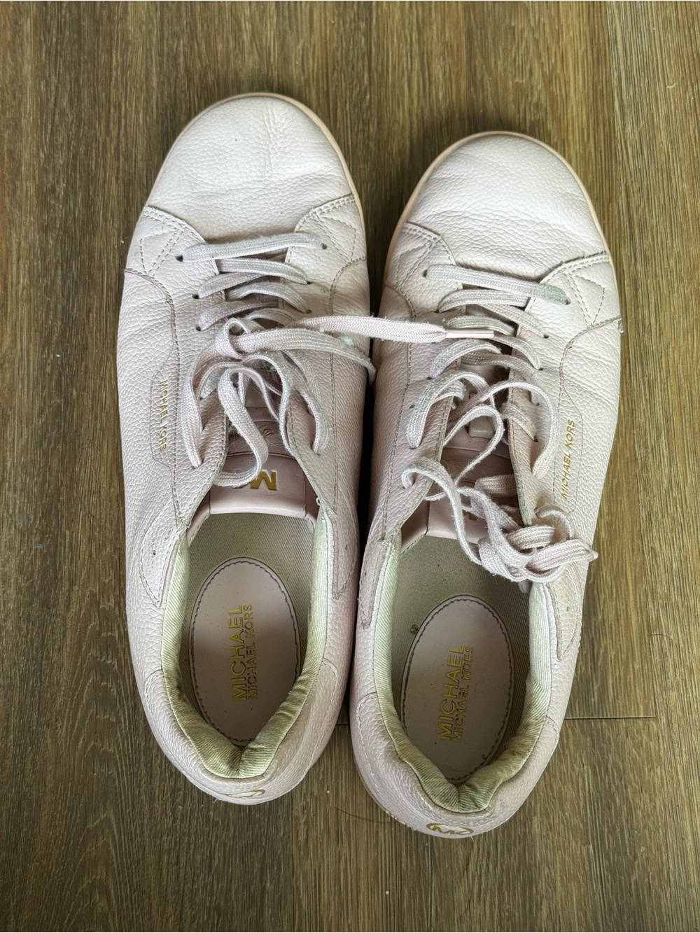 Michael Kors Pale Pink Leather Low-Top Sneakers with Gold MK Hardware